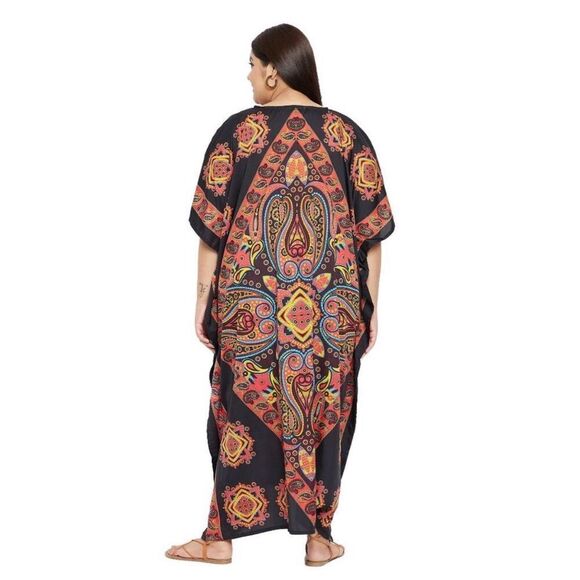 Gypsy Blu orange paisley flowy vacationcore boho kaftan - Picture 3 of 7
